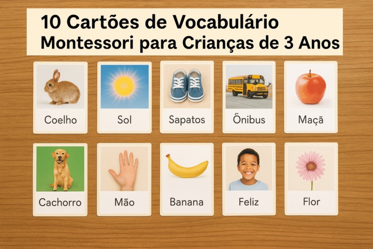 10 Cartões de Vocabulário Montessori para Crianças de 3 Anos
