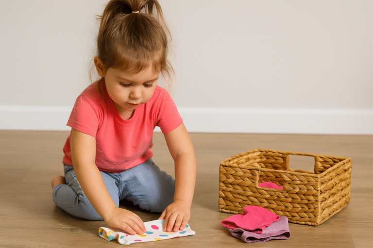 Como Ensinar a Dobrar Roupas de Brinquedo no Método Montessori